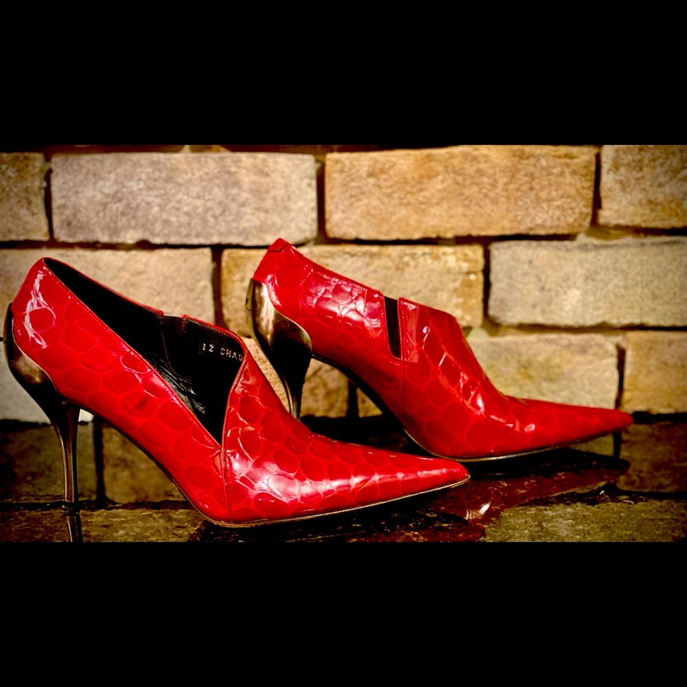 Donald J. Pliner Red "Chad" Crocodile Bootie Heels